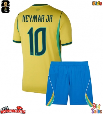 Brazil Neymar Jr #10 Replica Home Stadium Kit for Kids World Cup 2026 Short Sleeve (+ pants)